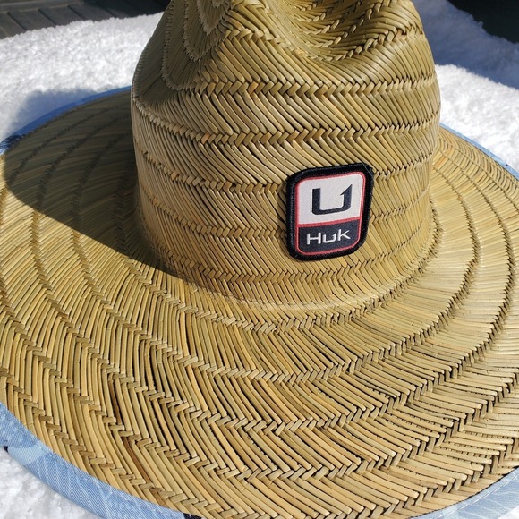 Huk Other - Childs Straw Hat KC Fish and Flag Fishing Sun Hat Tan Blue H7300052-454-1